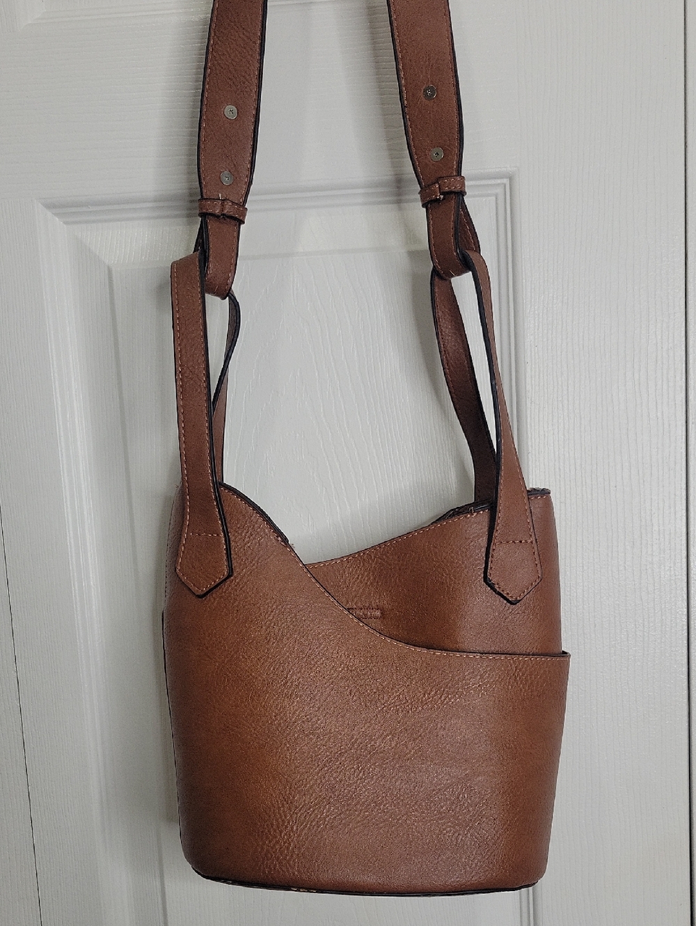 K. Carroll Brown Vegan Leather Bucket Crossbody Bag